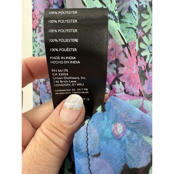 Free People Mathilda Sheer Floral Long Sleeve Button Up Blouse Side Ties SMALL - Picture 12 of 13